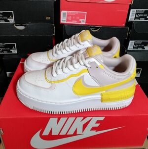 NIKE AIR FORCE 1 SHADOW WHITE-BARELY ROSE-YELLOW WOMEN'S US SIZE 8 GREAT COND